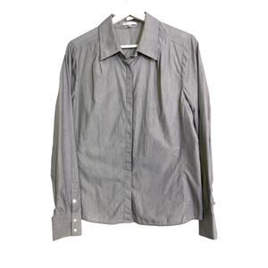 Vince Gray Pinstripe Cotton Button Front Shirt Womens Size 12 Long Sleeve Blouse